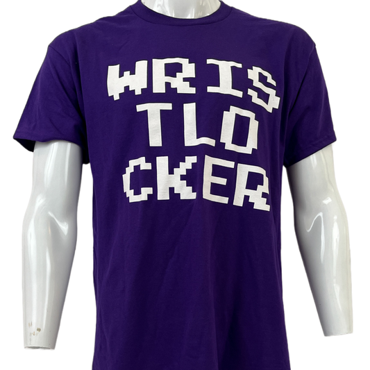 wristlocker purple shirt white font front view